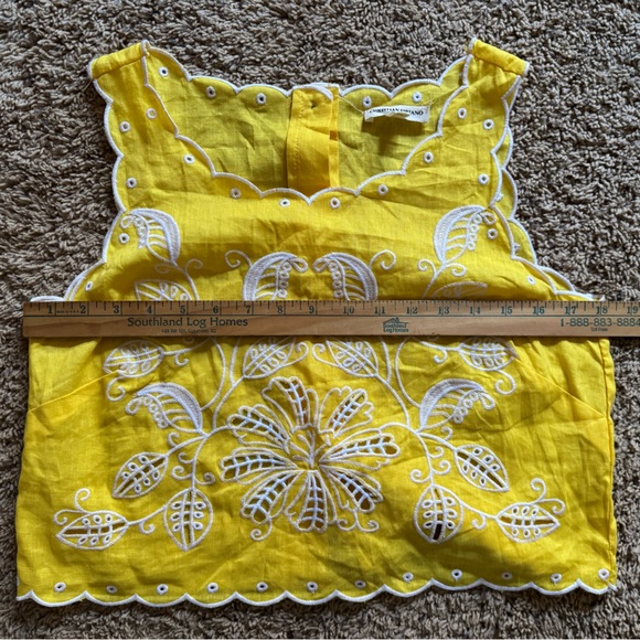 Christian Siriano Yellow Eyelet Linen Blend Embroidered Tank Top | Size S - Picture 5 of 6